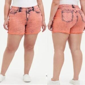 Torrid Coral Acid Washed Jean Shorts Stretch Denim Pink Dyed 20 2X